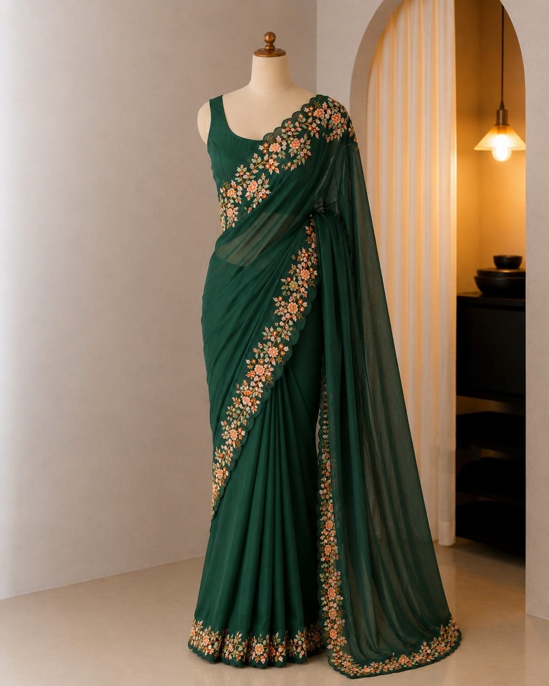 Vichitra Silk Sequence Embroidery Saree